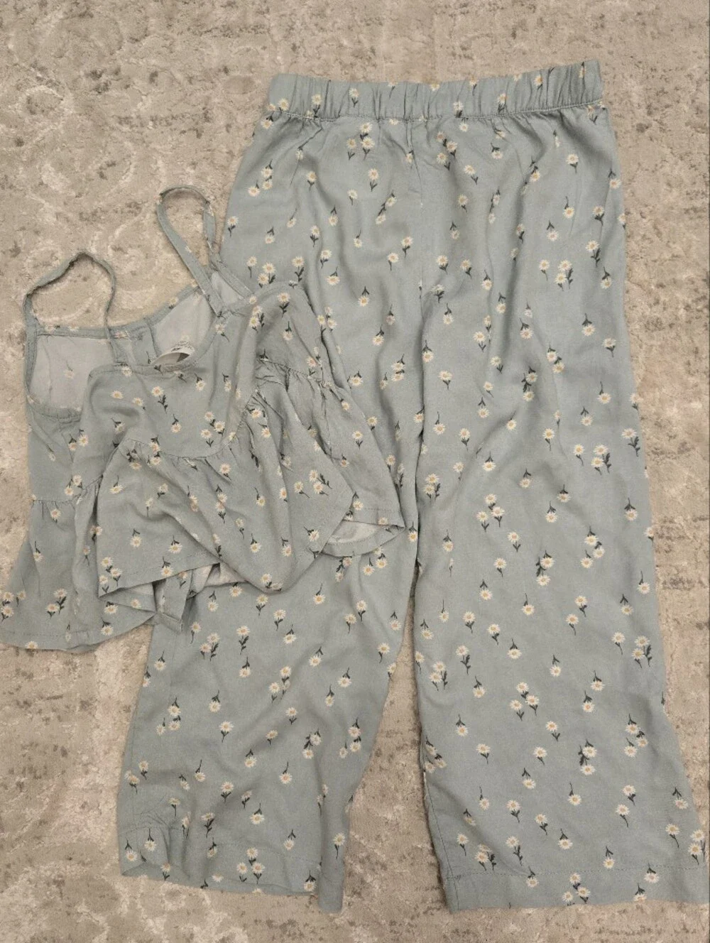 H&M Mint Green Floral Patterned Tank Top & Flowy Pants 2pc Set